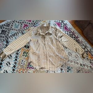 Worthington Beige Striped Button-Up Blouse